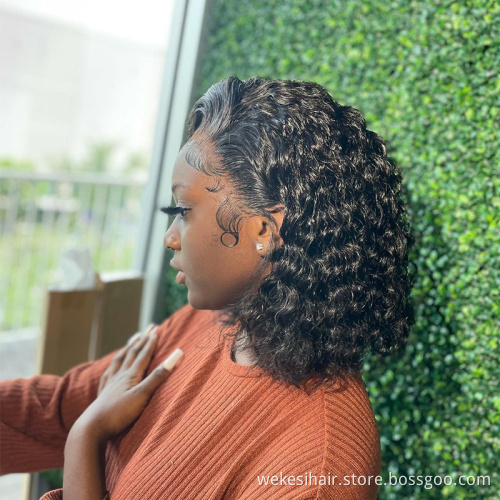 WKSwigs Raw Brazilian Virgin Hair Bob Wig 13*4 Frontal Swiss Lace Wig Deep Wave Curly Virgin Cuticle Aligned Brazilian Hair Bob